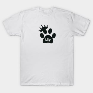 Lily cat name made of hand drawn paw prints T-Shirt